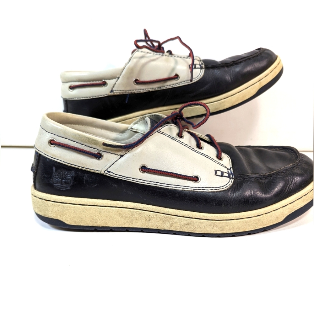 Vtg Mens Timberland 3 Eye Lug Hand Sewn Lace-up Blue White Shoes Size 10.5 5922